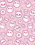 Pink Kawaii Cat Faces with Flowers Rug