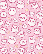 Pink Kawaii Cat Faces with Flowers Rug