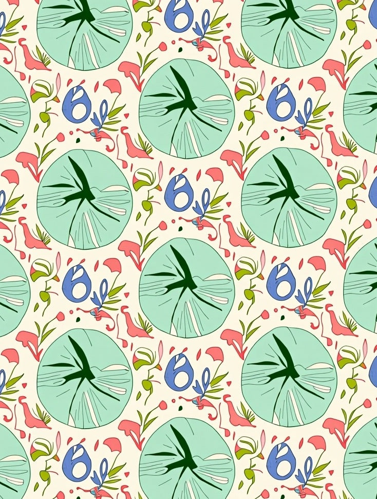 Whimsical Teal Lotus Floral Scatter Rug