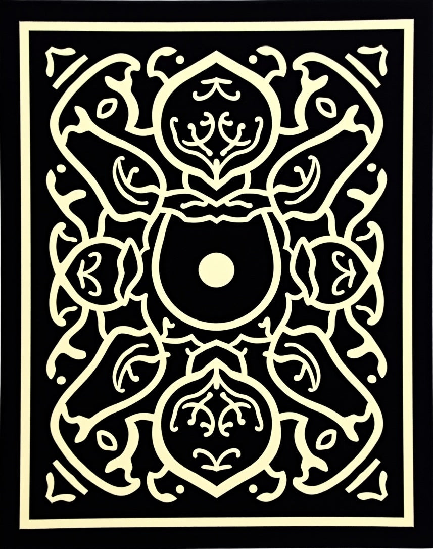 Ornate Ivory Animal Family Black Rug