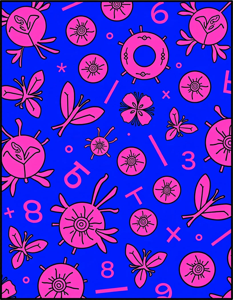 Pink Floral Abstract Numbers Rug