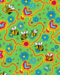 Whimsical Bee and Blue Flower Meadow Rug
