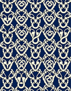 Cream and Navy Intertwined Damask Rug