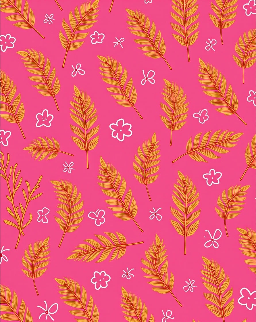 Golden Feathers Pink Floral Whimsical Rug