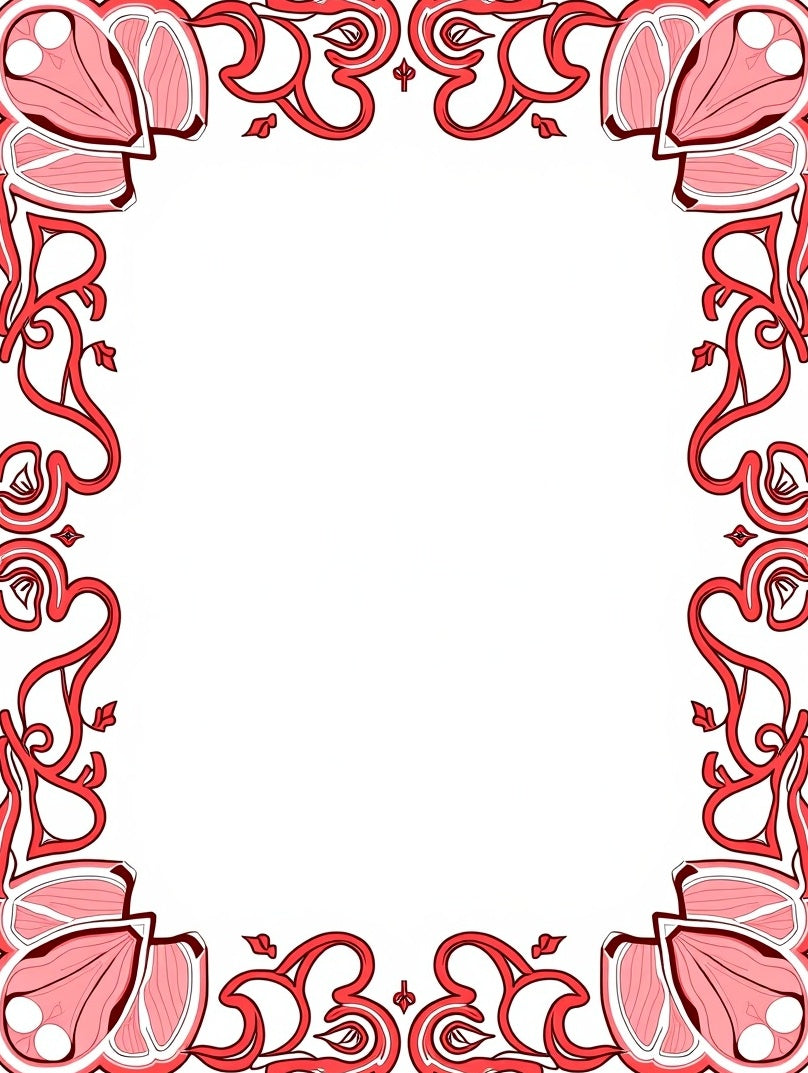 Coral Red Art Nouveau Floral Frame Rug