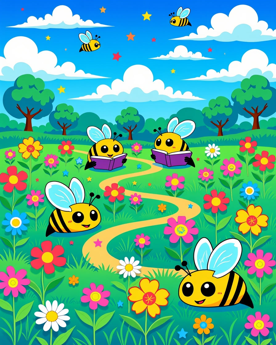 Whimsical Bee Garden Meadow Lawn Rug