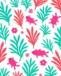 Coral Teal Fish Floral Medley Rug