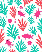 Coral Teal Fish Floral Medley Rug