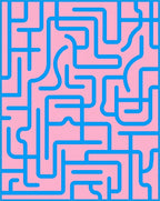 Pink Blue Maze Lines Rug