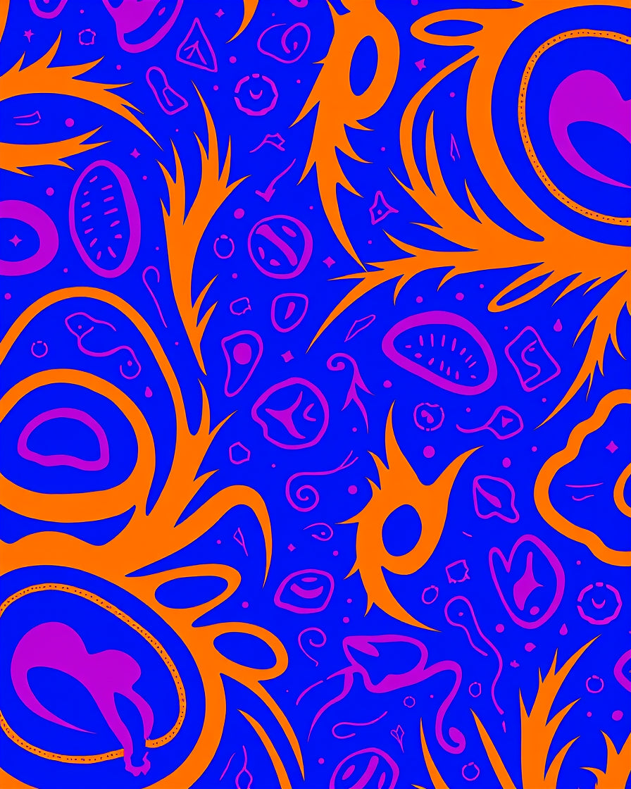 Vibrant Blue Orange Abstract Organic Shapes Rug