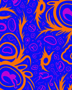 Vibrant Blue Orange Abstract Organic Shapes Rug