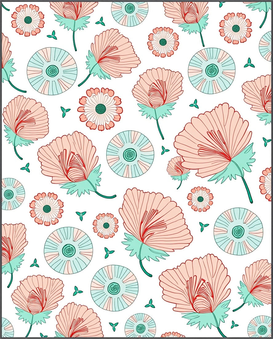 Coral Teal Flower Array Rug