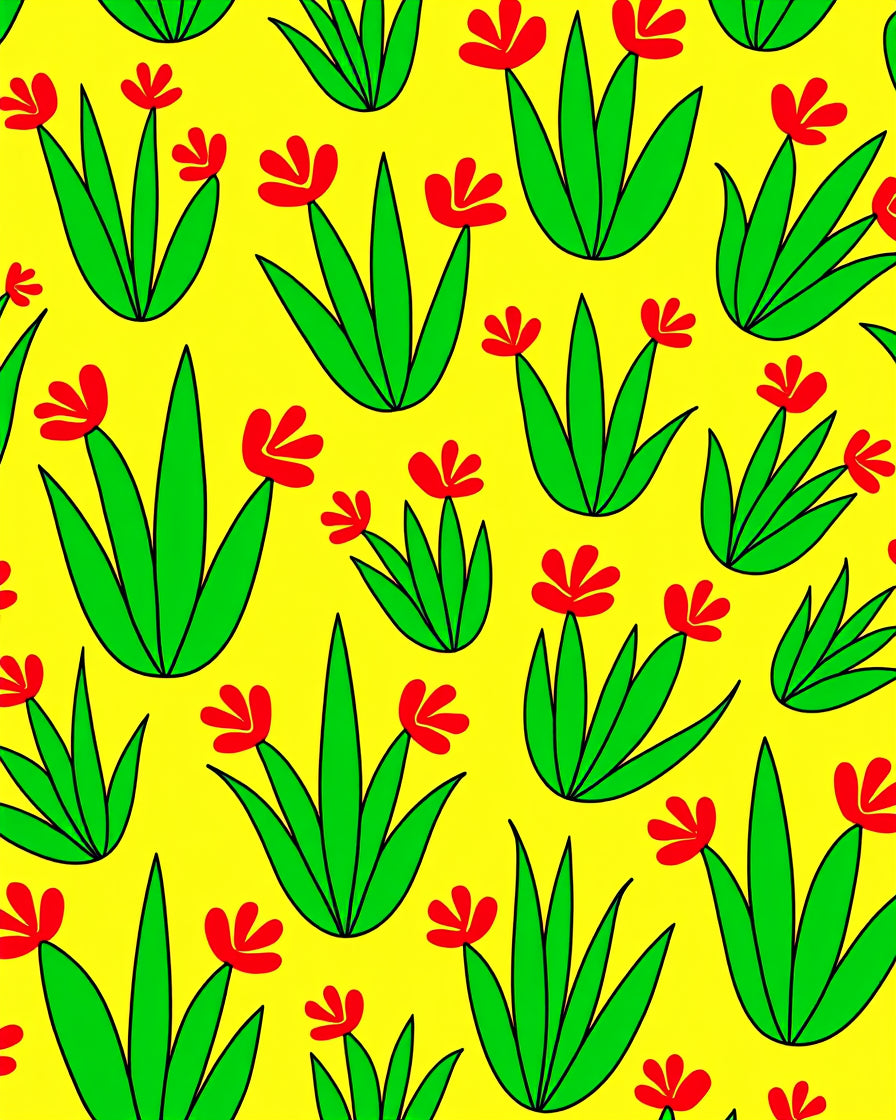 Bright Yellow Red Flower Meadow Rug