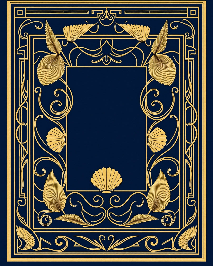 Golden Art Nouveau Seashell Leaf Frame Rug