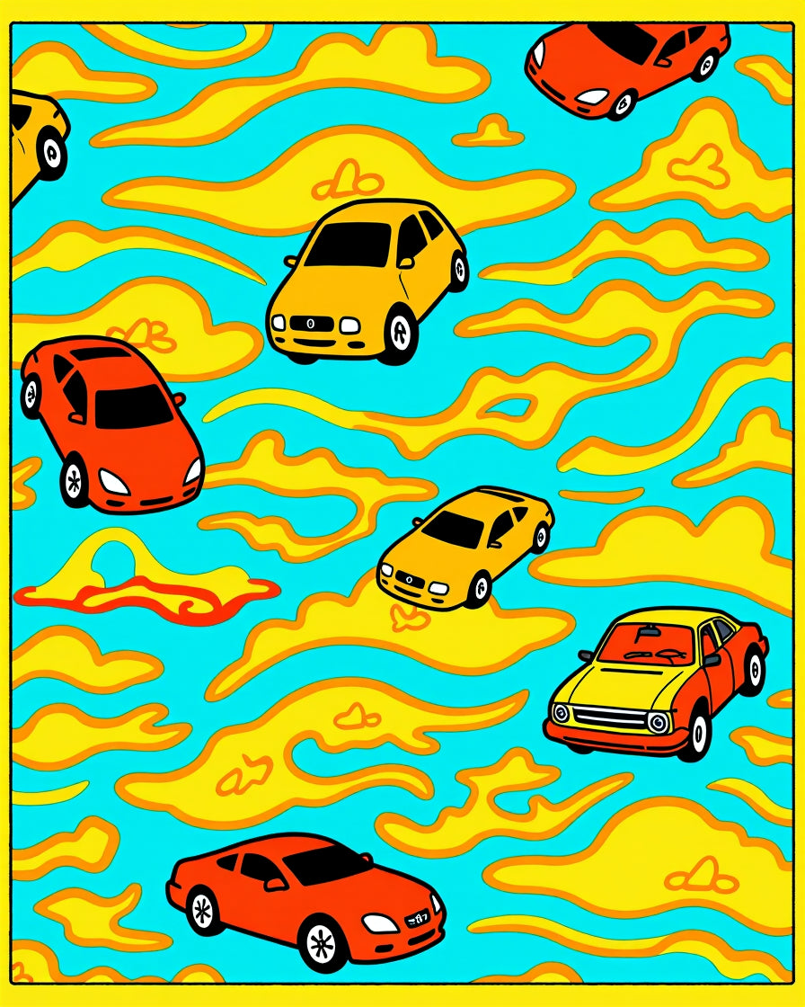 Retro Orange Yellow Car Clouds Rug