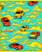 Retro Orange Yellow Car Clouds Rug