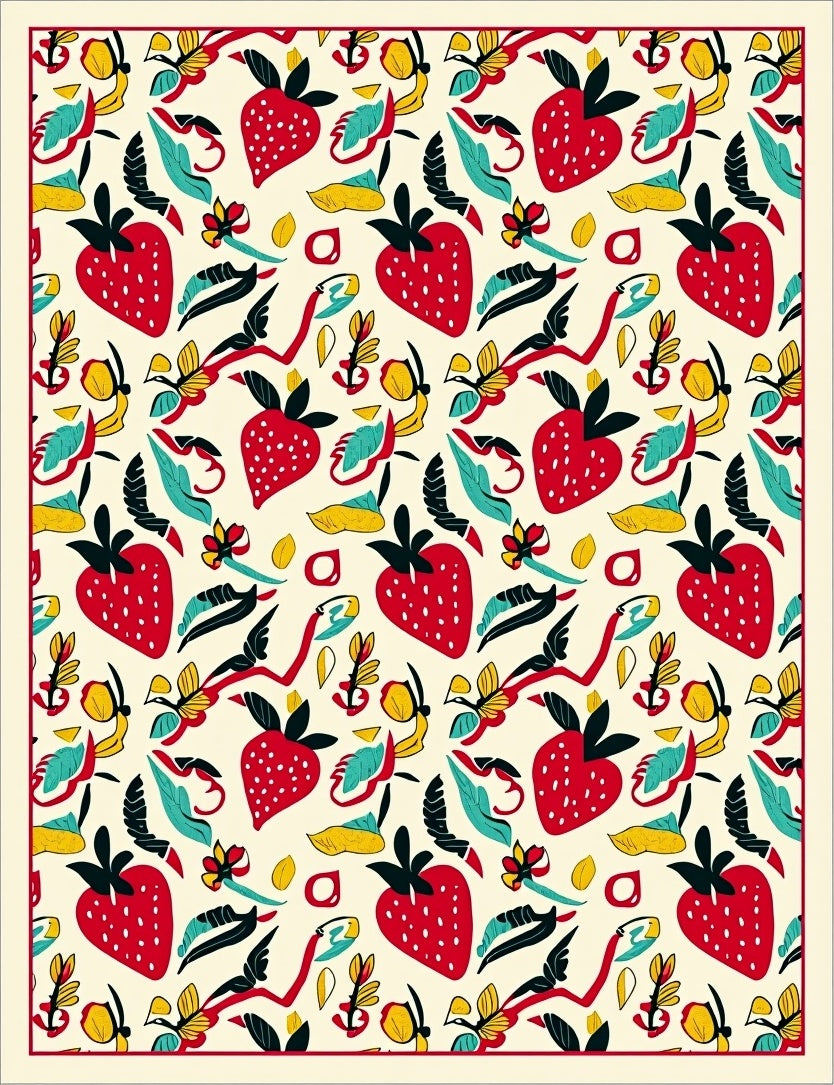Red Strawberry And Leaf Medley Rug