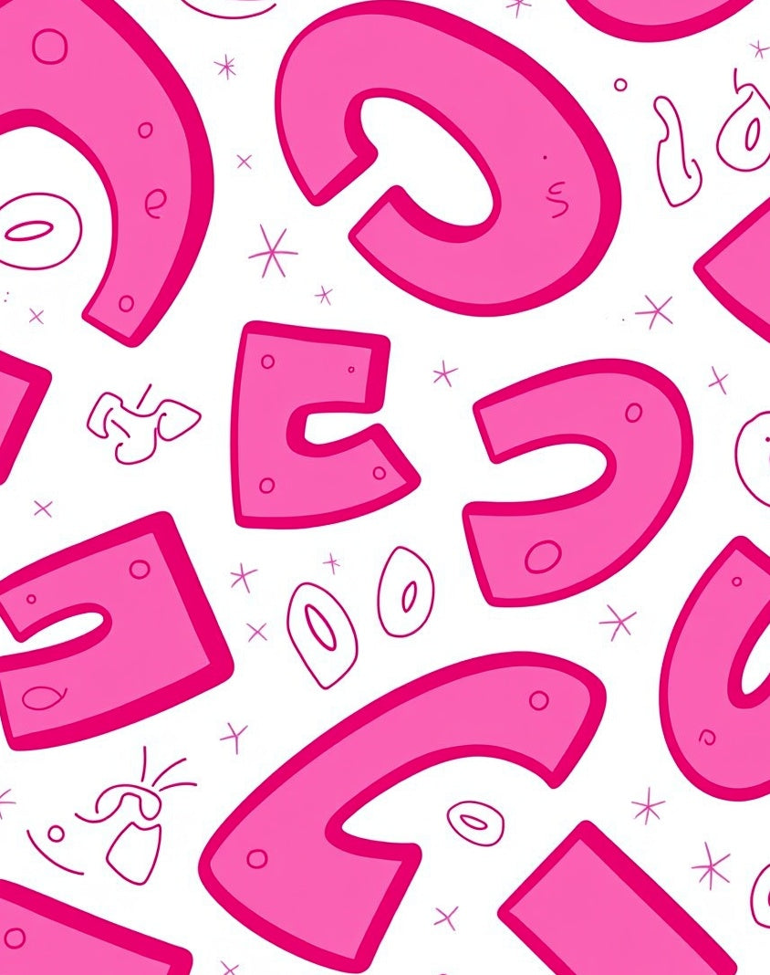 Pink Funky Letters Abstract Collage Rug