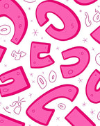 Pink Funky Letters Abstract Collage Rug