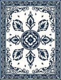 Navy Cream Floral Medallion Scroll Border Rug