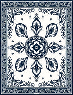 Navy Cream Floral Medallion Scroll Border Rug