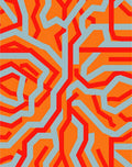 Red Blue Orange Abstract Circuit Rug