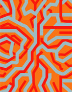 Red Blue Orange Abstract Circuit Rug