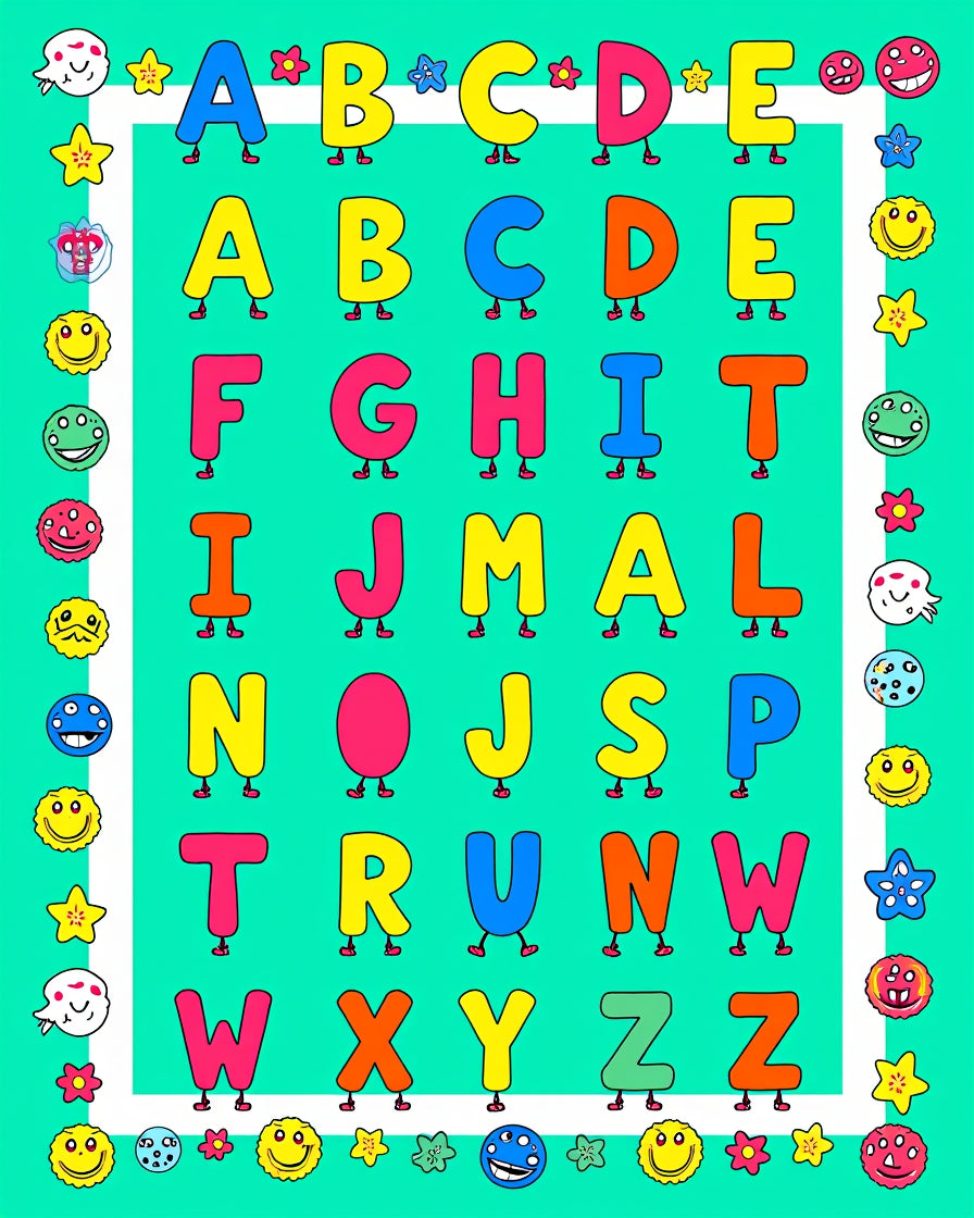 Playful Alphabet Characters Teal Rug