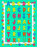Playful Alphabet Characters Teal Rug
