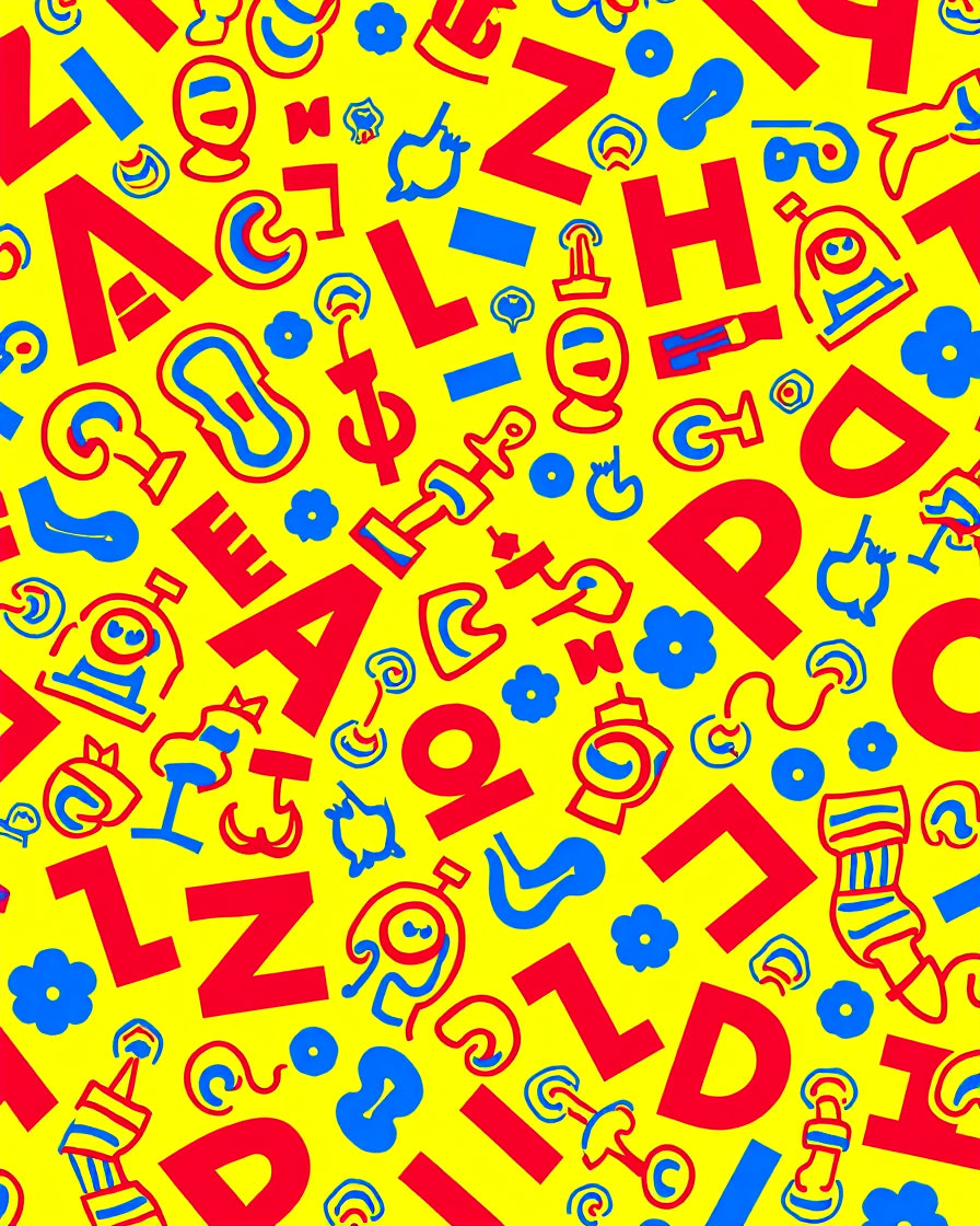 Bold Red Blue Alphabet Collage Rug