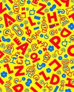 Bold Red Blue Alphabet Collage Rug