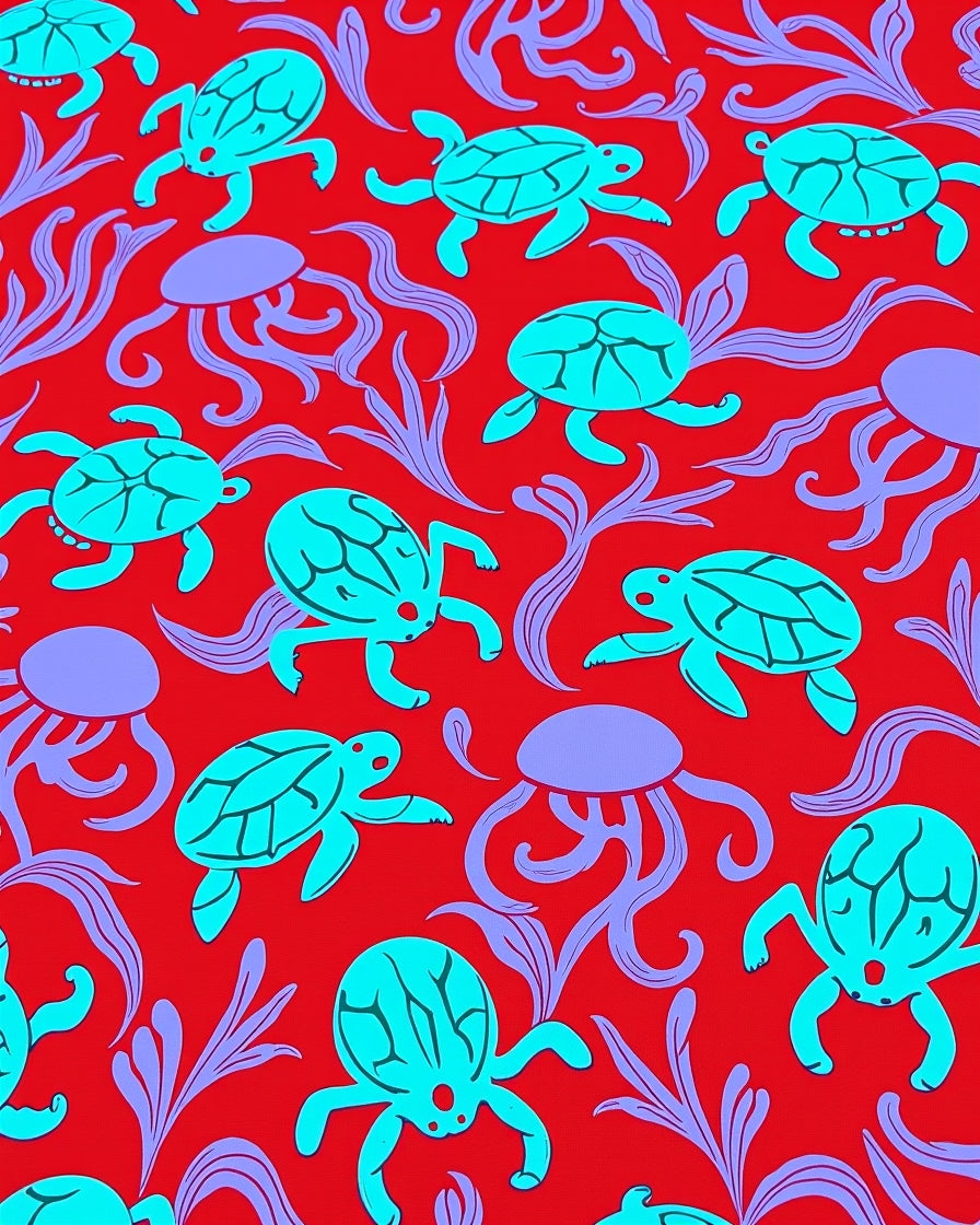 Oceanic Aqua Turtles Lavender Seaweed Rug