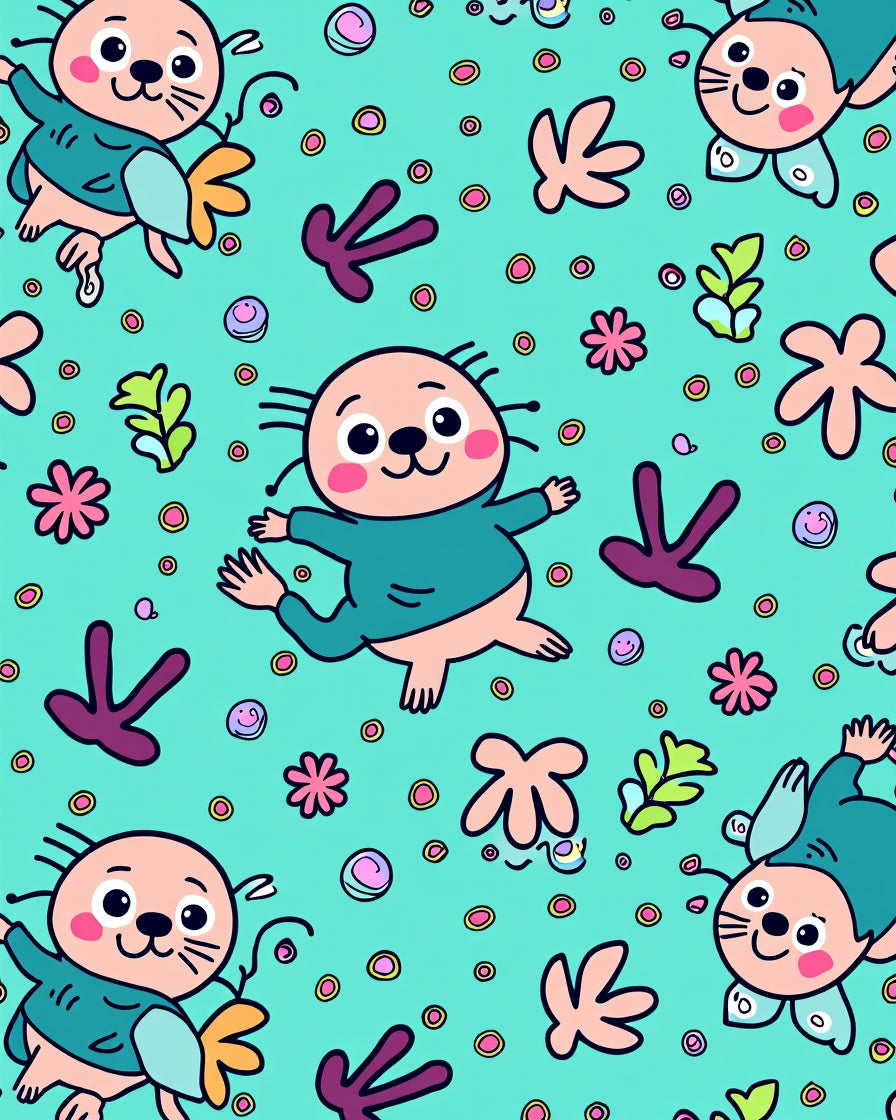 Cute Seals Floating With Flowers Rug