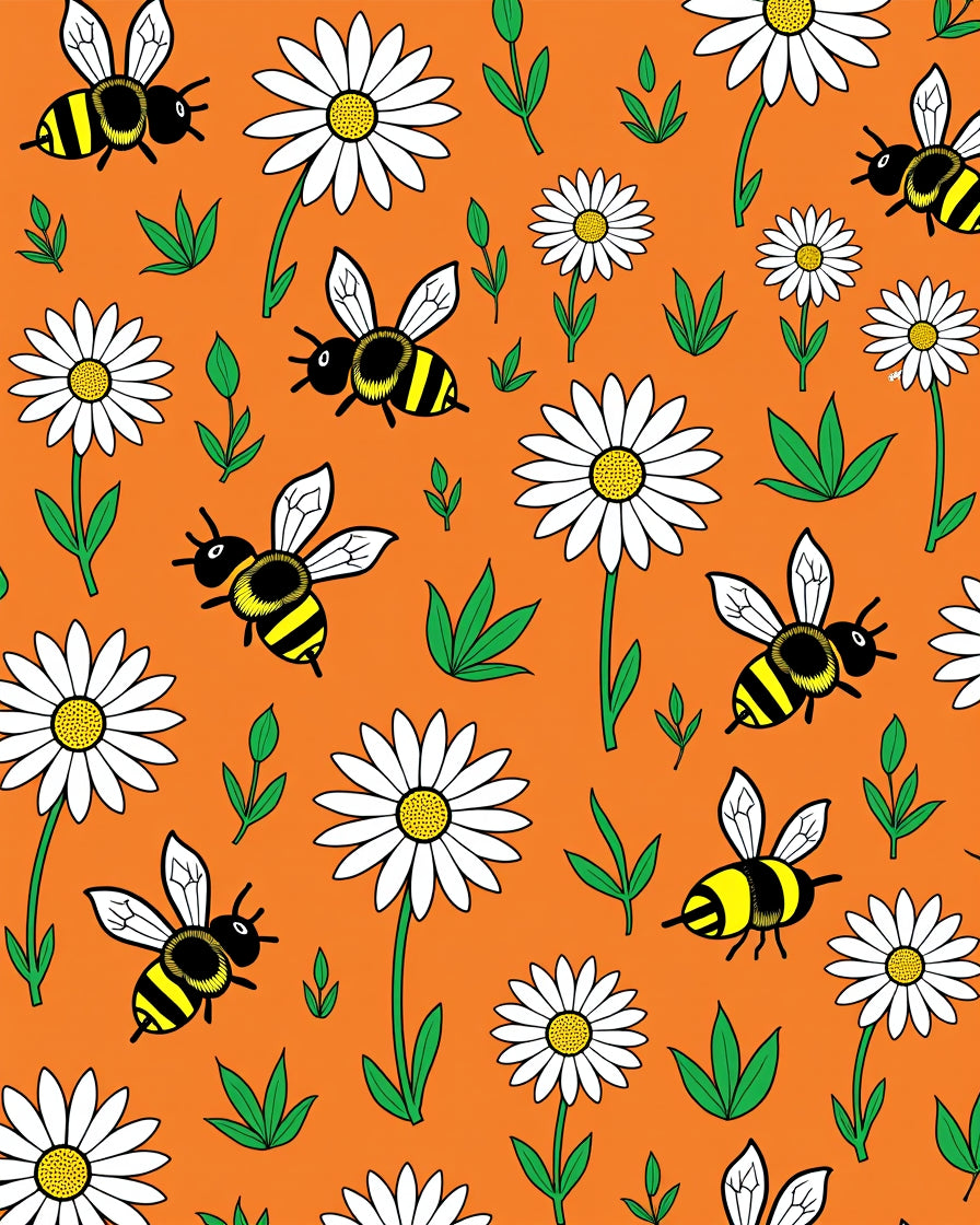 Whimsical Yellow Bee Daisy Garden Rug