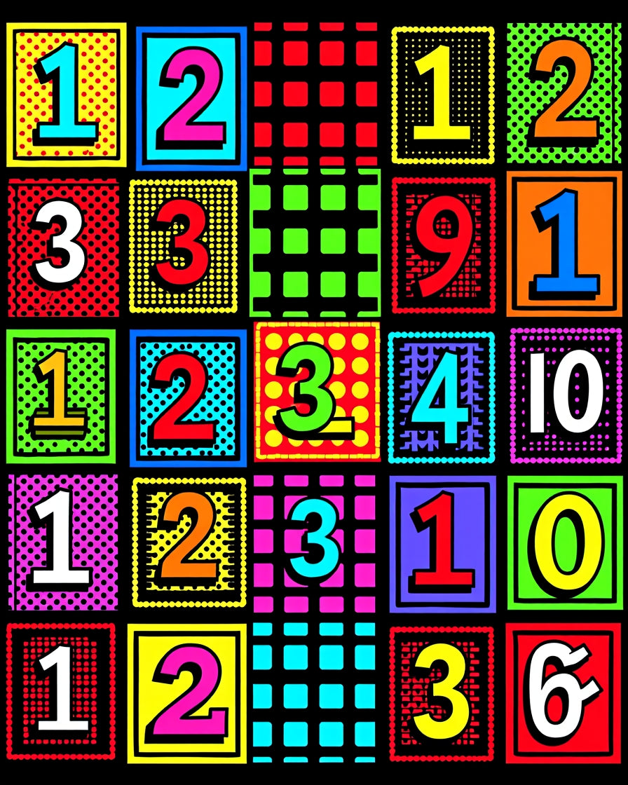 Colorful Pop Art Numbers Squares Rug