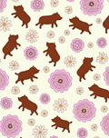Brown Dogs Pink Flowers Cream Background Rug