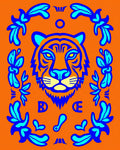 Tribal Orange Blue Tiger Face Rug
