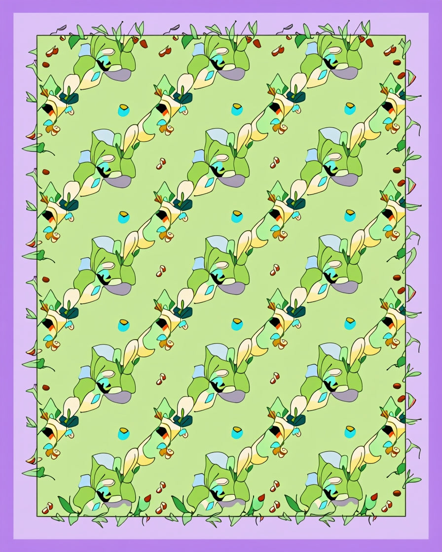 Green Iris Floral Diagonal Stripe Rug