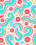 Vibrant Pink Blue Floral Swirl Rug