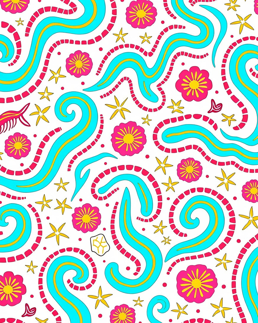Vibrant Pink Blue Floral Swirl Rug