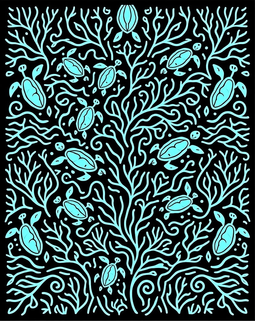 Aquatic Coral Turtle Scene Rug