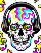 Psychedelic Skull Headphones Music Notes Rug