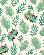 Whimsical Teal Bus Leafy Adventure Rug