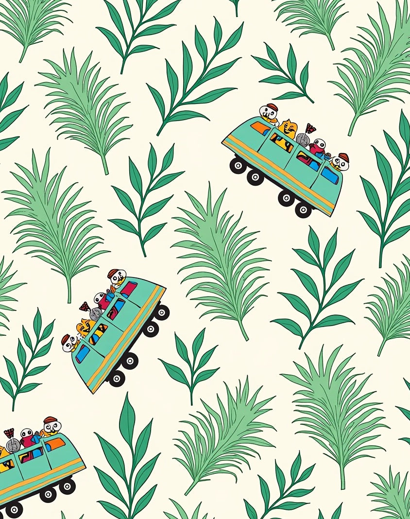 Whimsical Teal Bus Leafy Adventure Rug