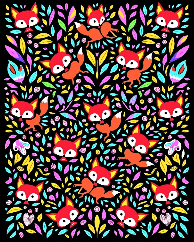 Whimsical Fox Forest Foliage Rug