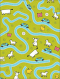 Whimsical Green Farm Animal Road Race Rug