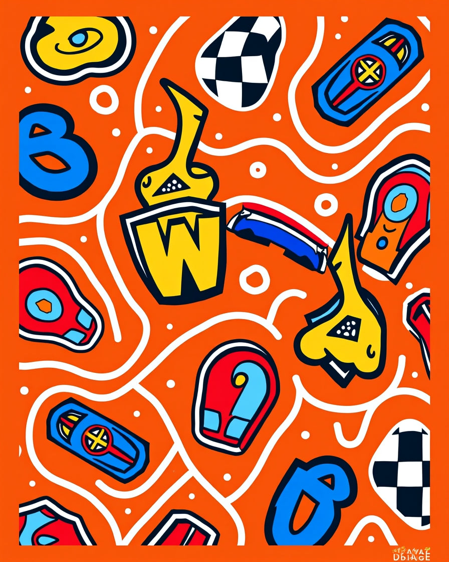 Bold Yellow Blue Red Abstract Shapes Rug