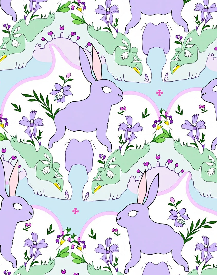 Lavender Bunny Pastel Garden Meadow Rug