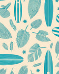 Teal Surfboard Palm Leaf Tropical Rug