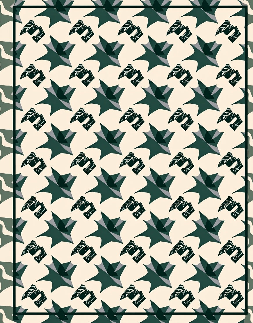 Abstract Green Star And Loop Rug